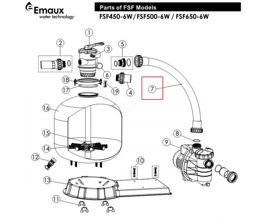 ​Шланг соединительный Emaux FSF450 (89032201/89032202) - схема