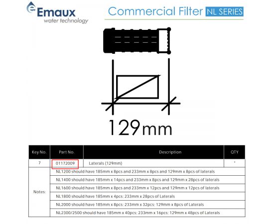 ​Сепаратор (дюза) фильтра Emaux NL0117200 129mm - размеры