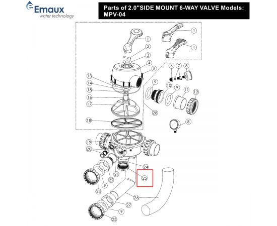Заглушка 6-ходовго клапана Emaux MPV04 (01013101) - схема
