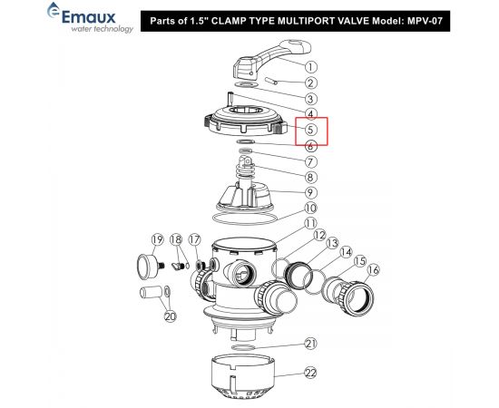 ​Кришка 6-ходового клапана Emaux MPV07 01020003 - схема