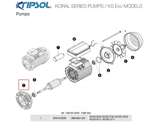 Кришка двигуна насоса​ Kripsol KS Evo​ MEC 71 (RMOT0001.02R/505010102000) - схема