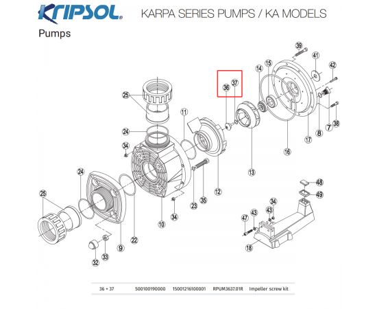 ​Винт крыльчатки насоса Kripsol KA (RPUM3637.01R/500100190000) - схема