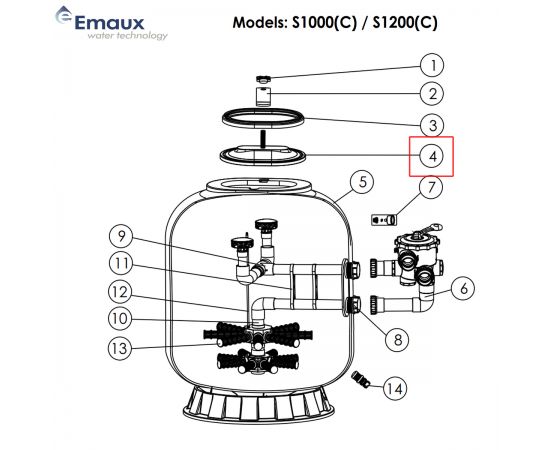Кришка фільтра​ Emaux S1000(C) / S1200(C)​ 01161006​​ - схема