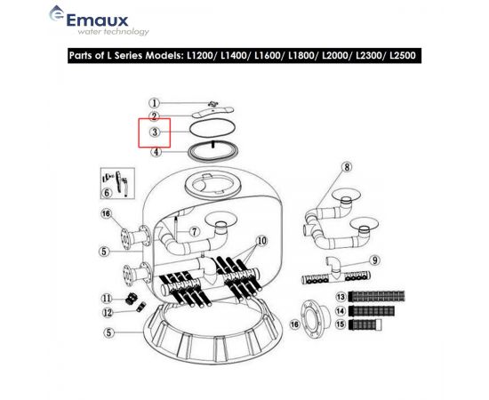 ​Ущільнювальне кільце фільтра Emaux L1200-1800 (02011155) - схема