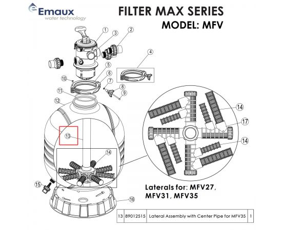 Колектор фільтра Emaux MFV35 (89012515) - схема