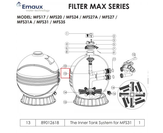 Комплект ​подключения фильтра Emaux MFS31 (89012618) - схема