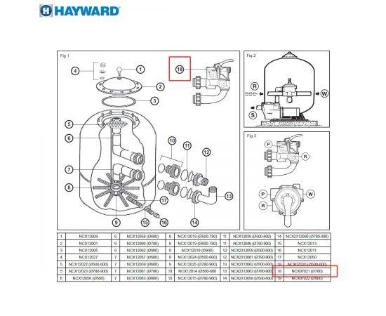 6-ходовой боковой клапан 2"​ Hayward Side NCX07021 - схема
