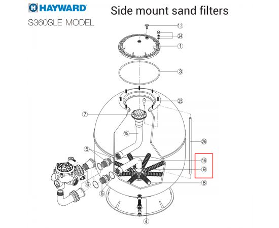 Колектор фільтра​ Hayward S360SLE (RRFI0016.04R/500203217200)​ - схема