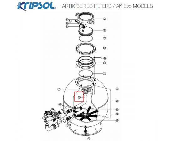 ​Адаптер коллектора фильтра Kripsol Artik AK Evo RRFI0015.04R/500204107100 - схема