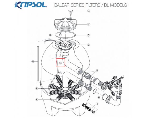 ​Адаптер коллектора фильтра Kripsol Balear BL RRFI0015.04R/500204107100 - схема
