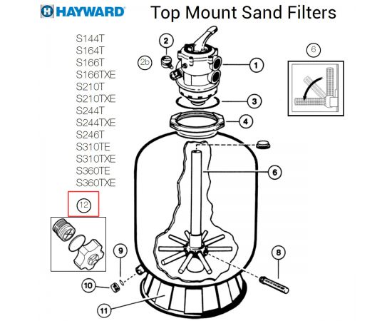 Дренажна заглушка фільтра​ Hayward Pro Top (SX180LA)​ - схема
