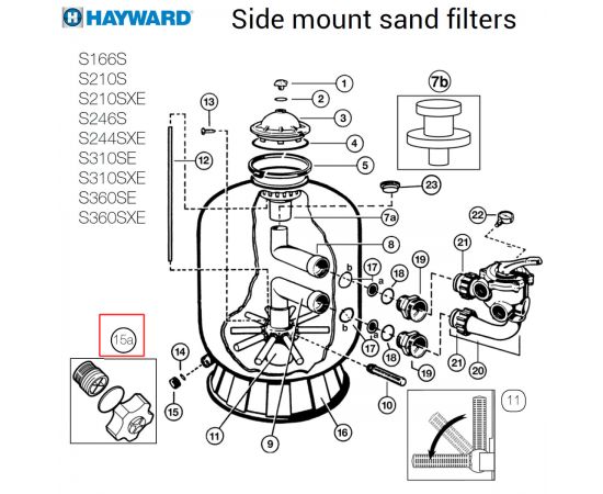 Дренажна заглушка фільтра​ Hayward Pro Side (SX180LA)​ - схема