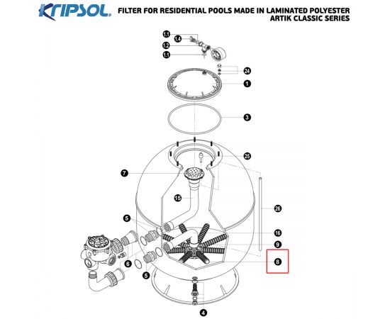 ​​Сепаратор фільтра Kripsol RRFI0008.02R/RFD0113.00R/500201130000 210 мм​ - схема