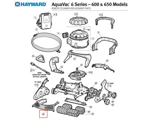 Крышка корпуса робота-пылесоса Hayward AquaVac 600/650 (RCX361318236) - схема