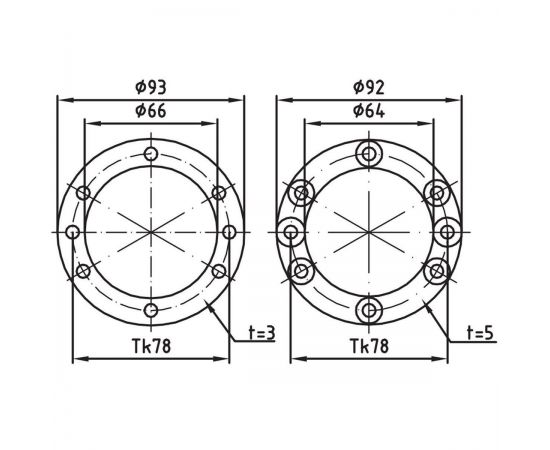 Размеры комплекта фланцев под лайнер для пневмокнопки Fitstar (8712550)