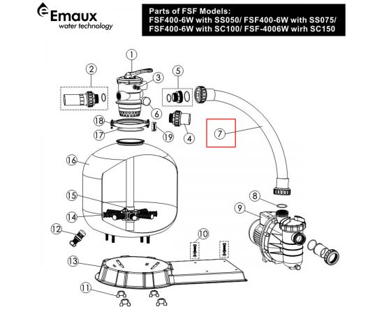 ​Шланг з'єднувальний Emaux FSF400-6W (89032103) - схема