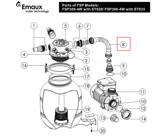 ​Шланг з'єднувальний Emaux FSP300 (89030202) - схема