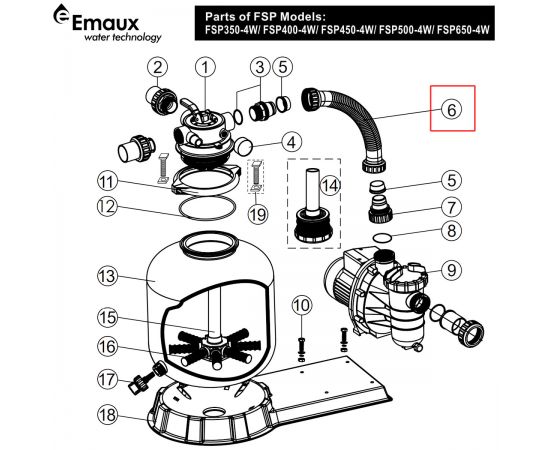 ​Шланг з'єднувальний Emaux FSP350-4W (89030301) - схема