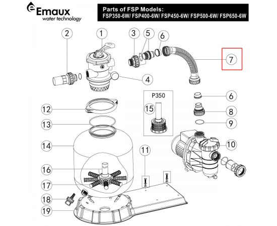 ​Шланг соединительный Emaux FSP350-6W (89031501) - схема