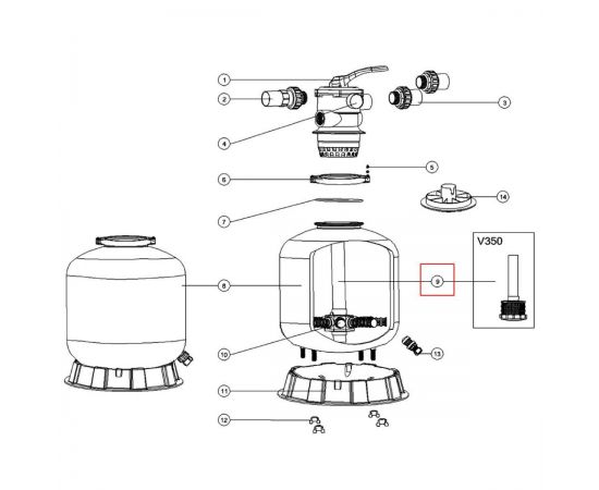 Коллектор фильтра Emaux V350 (89010106) - схема