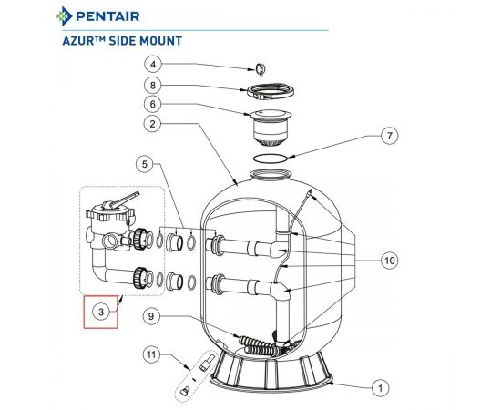 ​Шестипозиционный клапан Pentair Azur RE261069B - схема