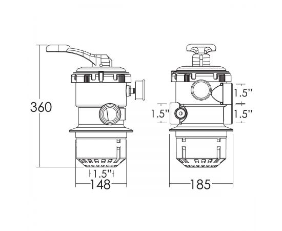 ​​6-ходовой клапан Emaux MPV07/88281505B - размеры
