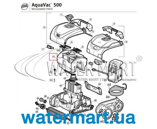 ​Корпус фильтра пылесоса Hayward AquaVac 500 RCX97414 - схема