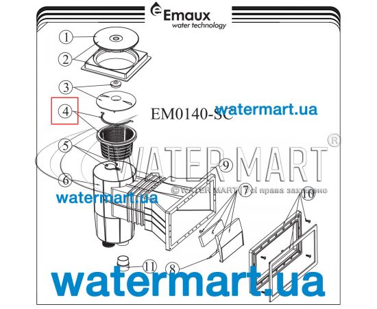 Корзина скиммера Emaux EM0140 (89150703)​ - схема