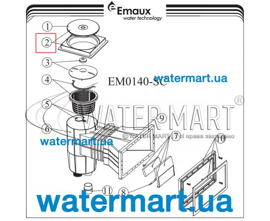 ​Рамка крышки скиммера Emaux EM0140 (89150701) - схема