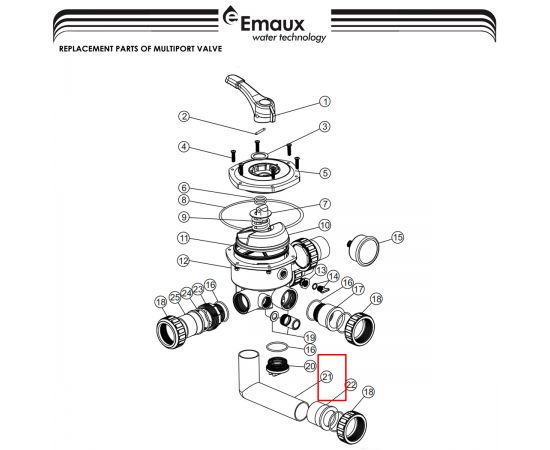​Адаптер (175 мм) для подключения 6-позиционного клапана Emaux MPV03 (01013117) - схема