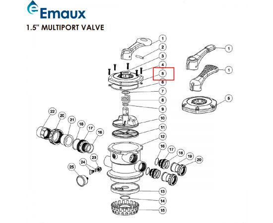 Кришка корпусу 6-позиційного верхнього клапана Emaux MPV01 (01013004/01013154) - схема