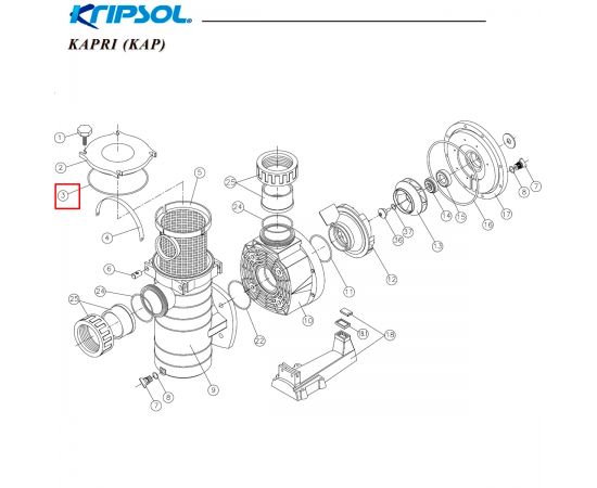 ​Уплотнительное кольцо крышки префильтра Kripsol KAP (RKA 030.A/RBH0011.05R) - схема