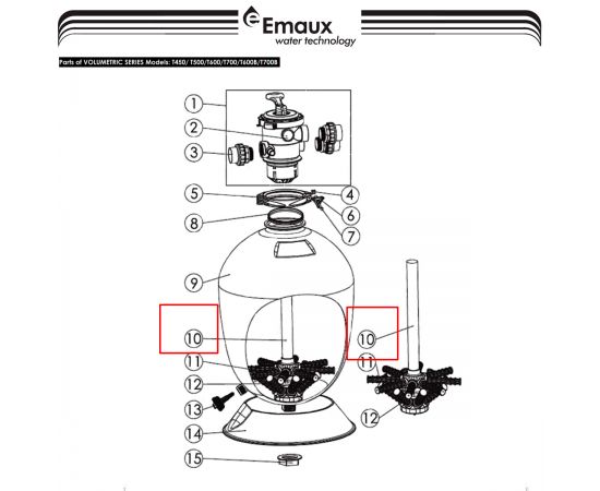 Коллектор фильтра Emaux T450 (E010118) - схема