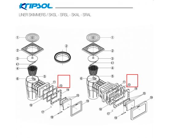Прокладка фланця скімера Kripsol Wide SKAL/SRAL (RSKI0013.01R) - схема