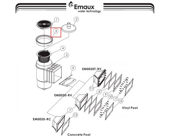 Рамка кришки скімера Emaux EM0010/EM0020 (01051040/570223610) - схема