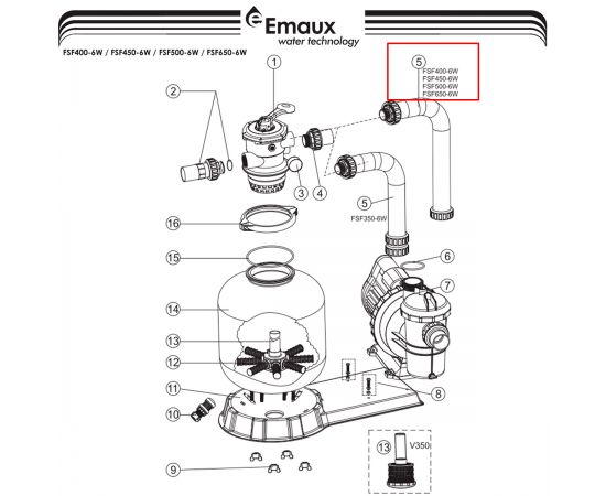 Шланг соединительный Emaux FSP400-6W (89031601) - схема