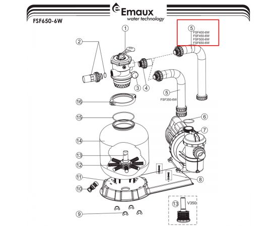 Шланг соединительный Emaux FSP650-6W (89031901) - схема