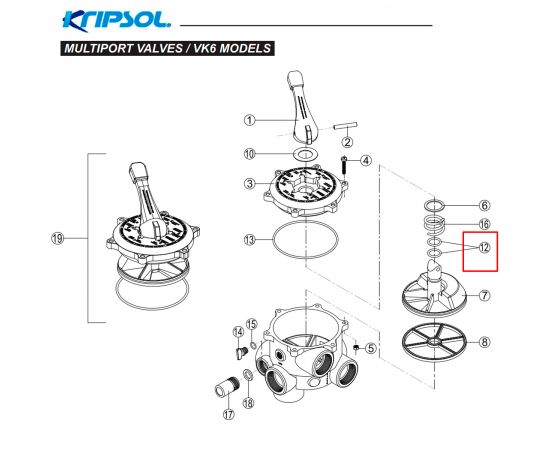 Уплотнительное кольцо 6-позиционного клапана Kripsol VK 6 (RMVA0012.00R) - схема