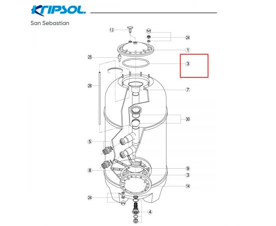 Уплотнительное кольцо крышки фильтра Kripsol San Sebastian (RFD0100.11R) - схема