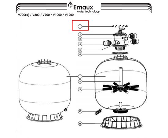 ​Винт крепления крышки клапана Emaux V700-1200 (89010601) - схема