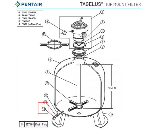 ​Дренажная заглушка Pentair Tagelus (P357161) - схема