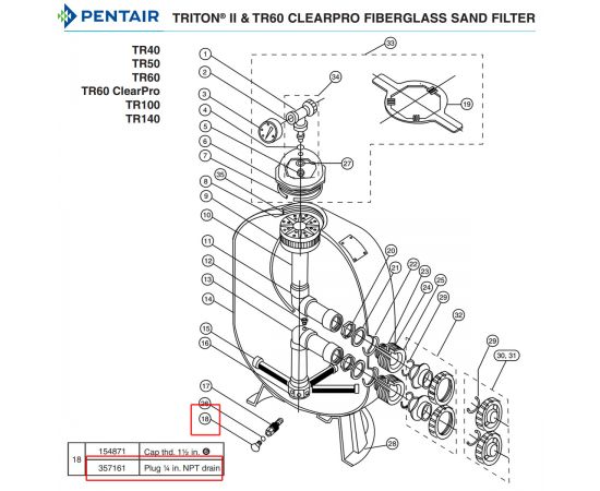 ​Дренажная заглушка Pentair Triton (P357161) - схема