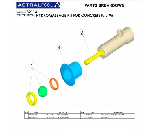 Форсунка для бассейна AstralPool 32113 - схема