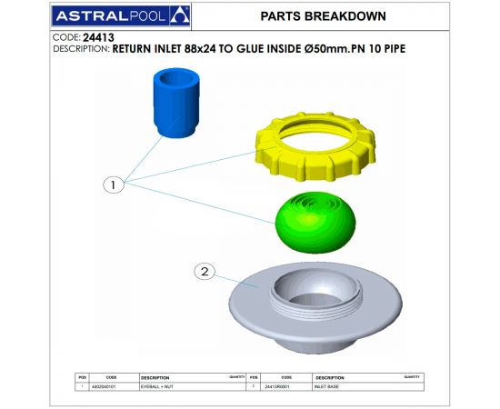 Форсунка для бассейна AstralPool Multiflow 24413 - схема