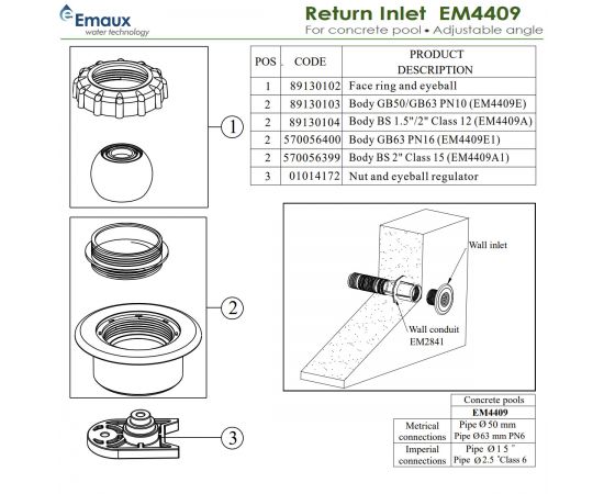 Форсунка для бассейна Emaux EM4409 - схема