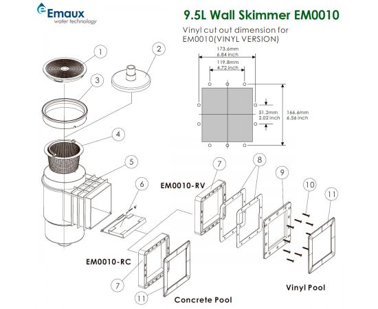 Скиммер Emaux Standard EM0010C/EM0010RC - схема