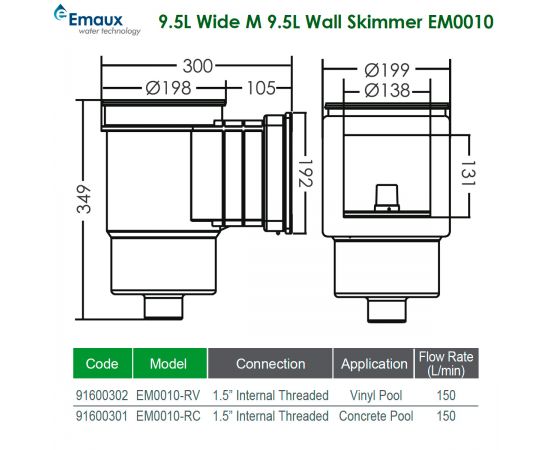 Скиммер Emaux Standard EM0010V/EM0010RV - размеры