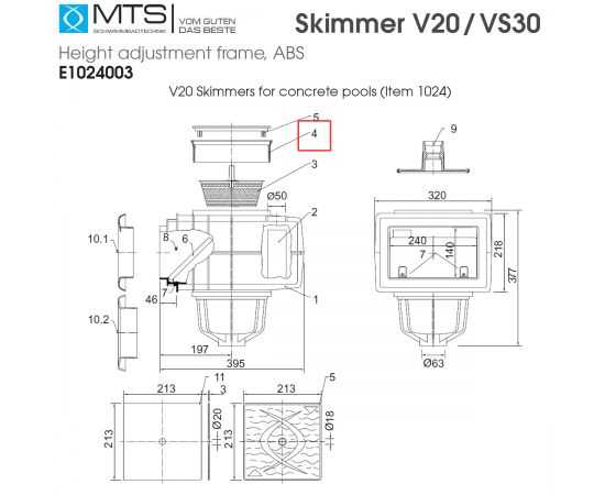 Удлинитель высоты скиммера MTS V20 (E1024003) - схема