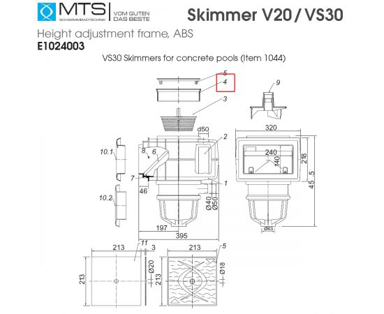 Удлинитель высоты скиммера MTS VS30 (E1024003) - схема