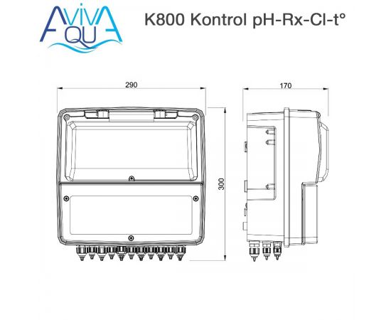 Станція дозування Aquaviva K800 Kontrol pH-Rx-Cl-t° - розміри